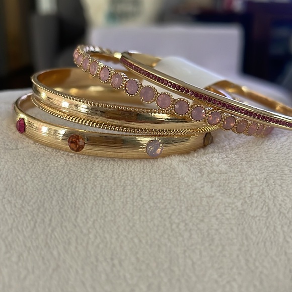 Loft Gold Bangle Bracelets - Pink Stones - Picture 5 of 6